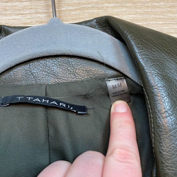 T Tahari Faux Leather Biker Moto Jacket Women's M Color Green - Picture 6 of 9